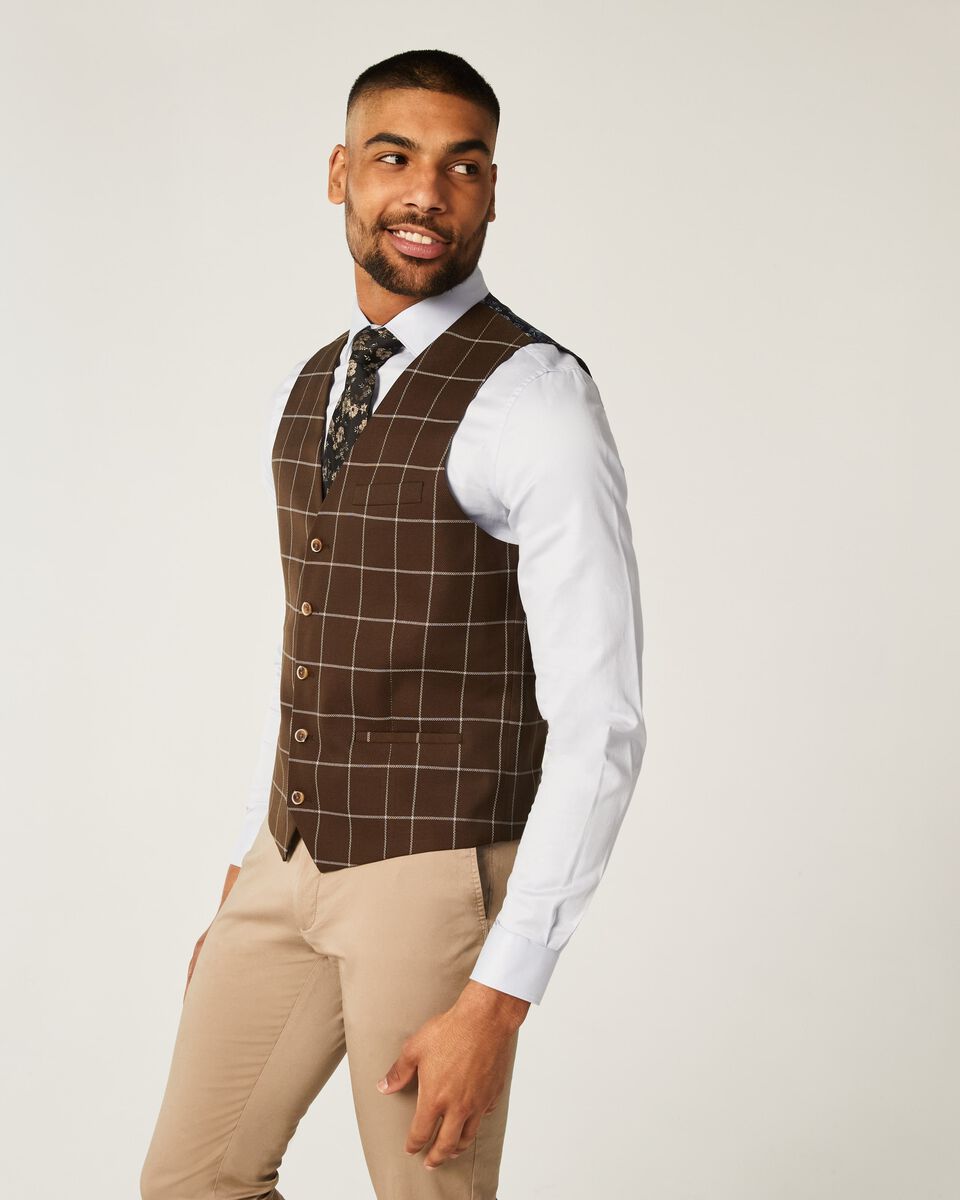 Mens Chocolate Windowpane Suit Vest